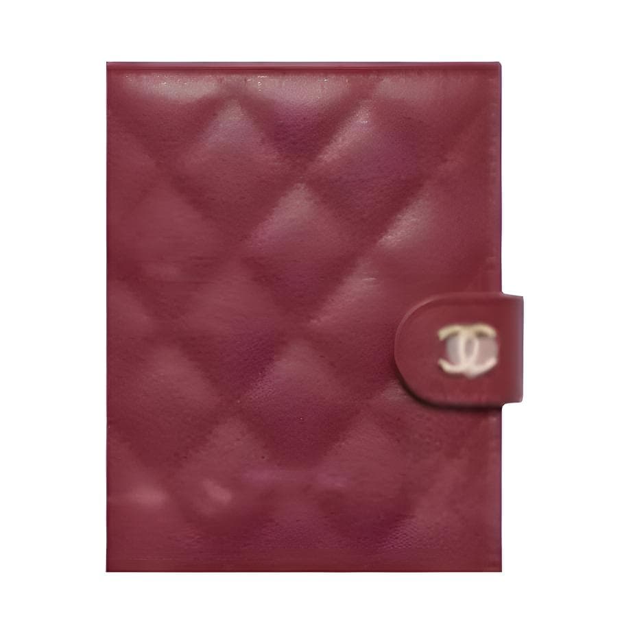 CHANEL Shiny Grain Calfskin & Gold Metal Passport Holder Small Burgundy