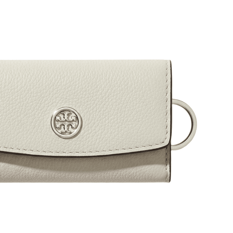 TORY BURCH Robinson Litchi Grain Key Pouch Light Khaki Gray