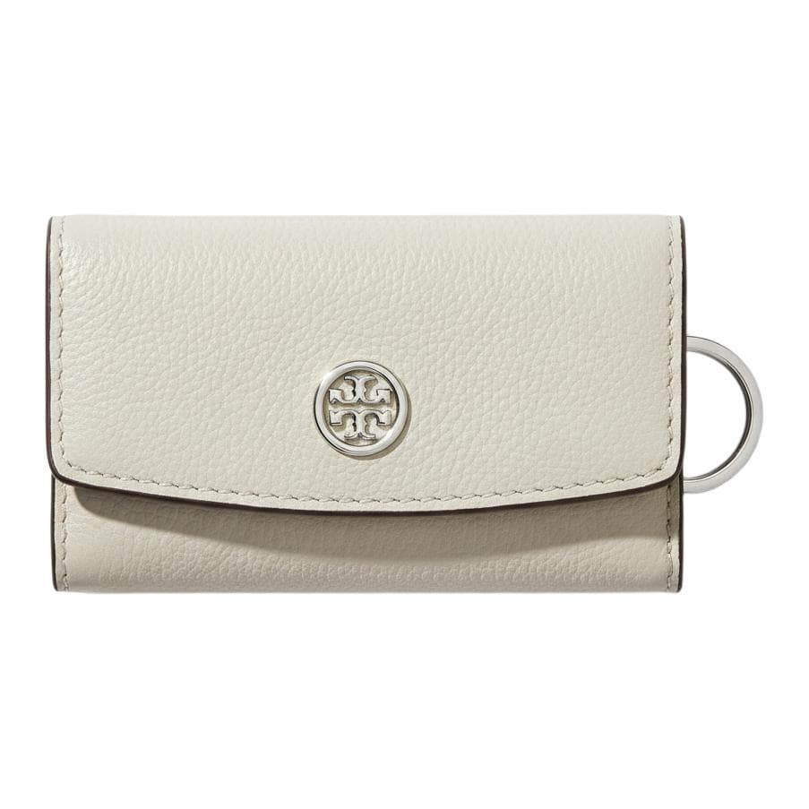 TORY BURCH Robinson Litchi Grain Key Pouch Light Khaki Gray Basic Set (Bag+Dust Bag)
