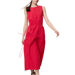 UNIQLO Two Piece Skirt Sets Coral Red Boat Neck Moderate Midi Skirt