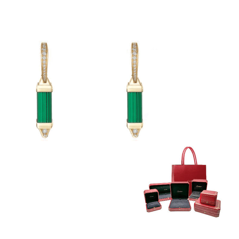 CARTIER Les Berlingots De Cartier Collection Gemstone Inlay 18K Gold Malachite, Diamond Earrings Gold Gold
