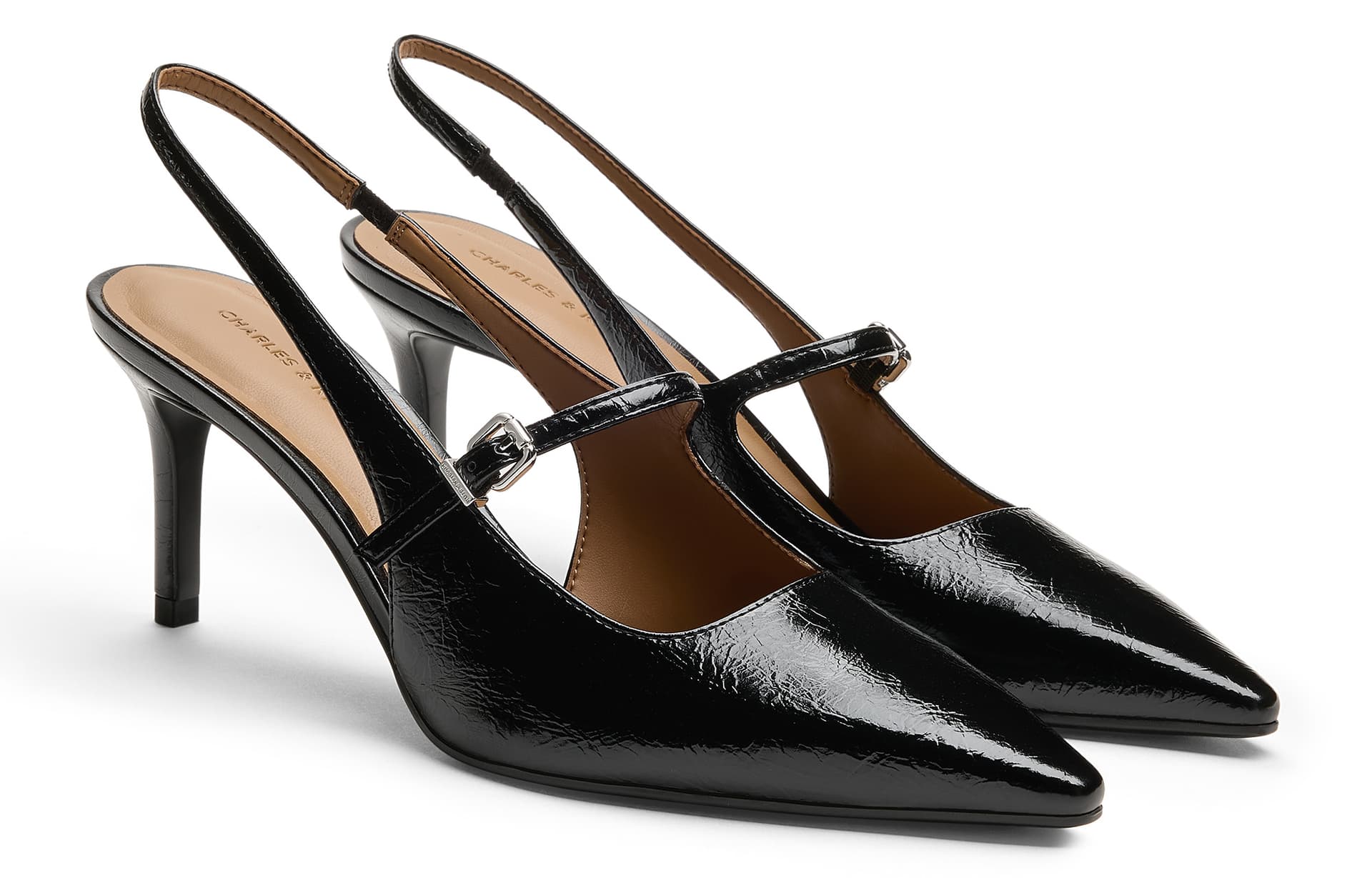 CHARLES&KEITH Small Ck Pu Slim Heel Sandal 7cm