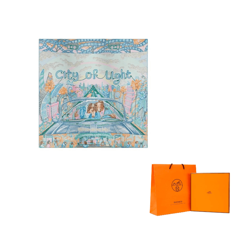 HERMES Mulberry Silk Denim Blue/Rose/Verona Green