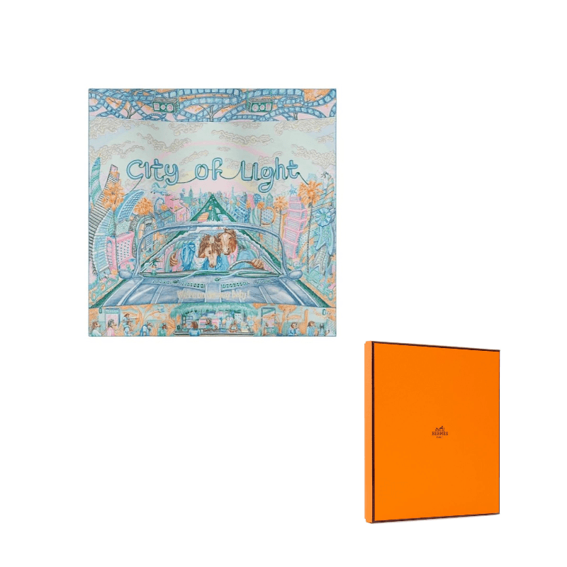 HERMES Mulberry Silk Denim Blue/Rose/Verona Green
