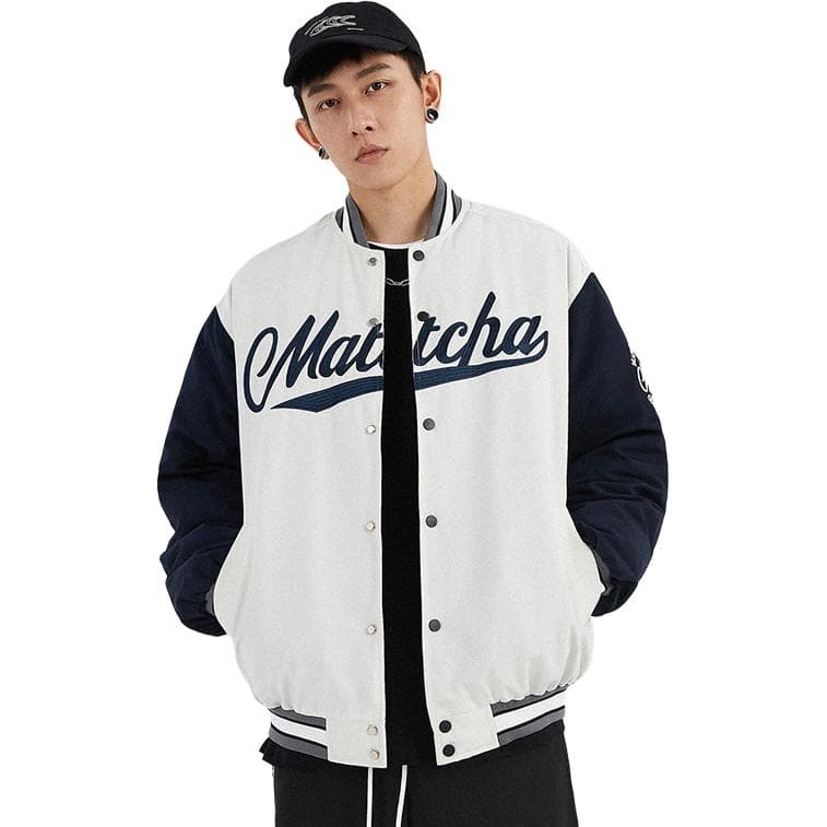 MATCHA STORY Baseball Jacket White