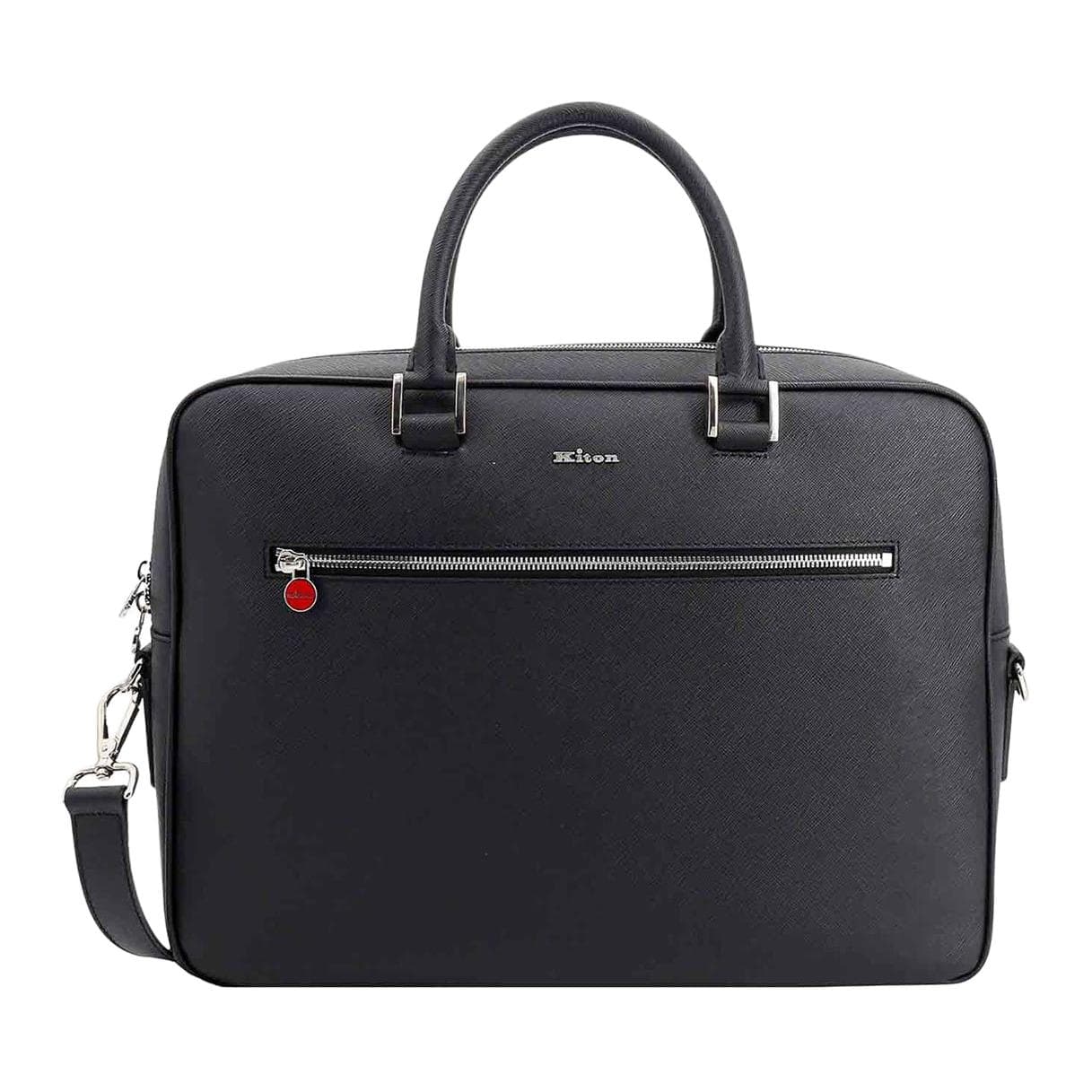 KITON Brand Logo Calfskin Briefcase Black Black