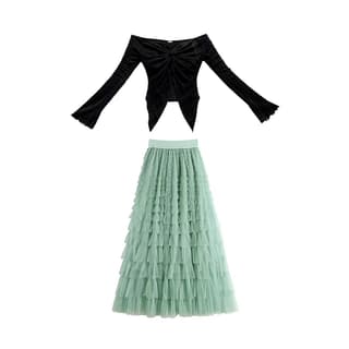 Aghr Two Piece Skirt Sets Boat Neck Thin Long