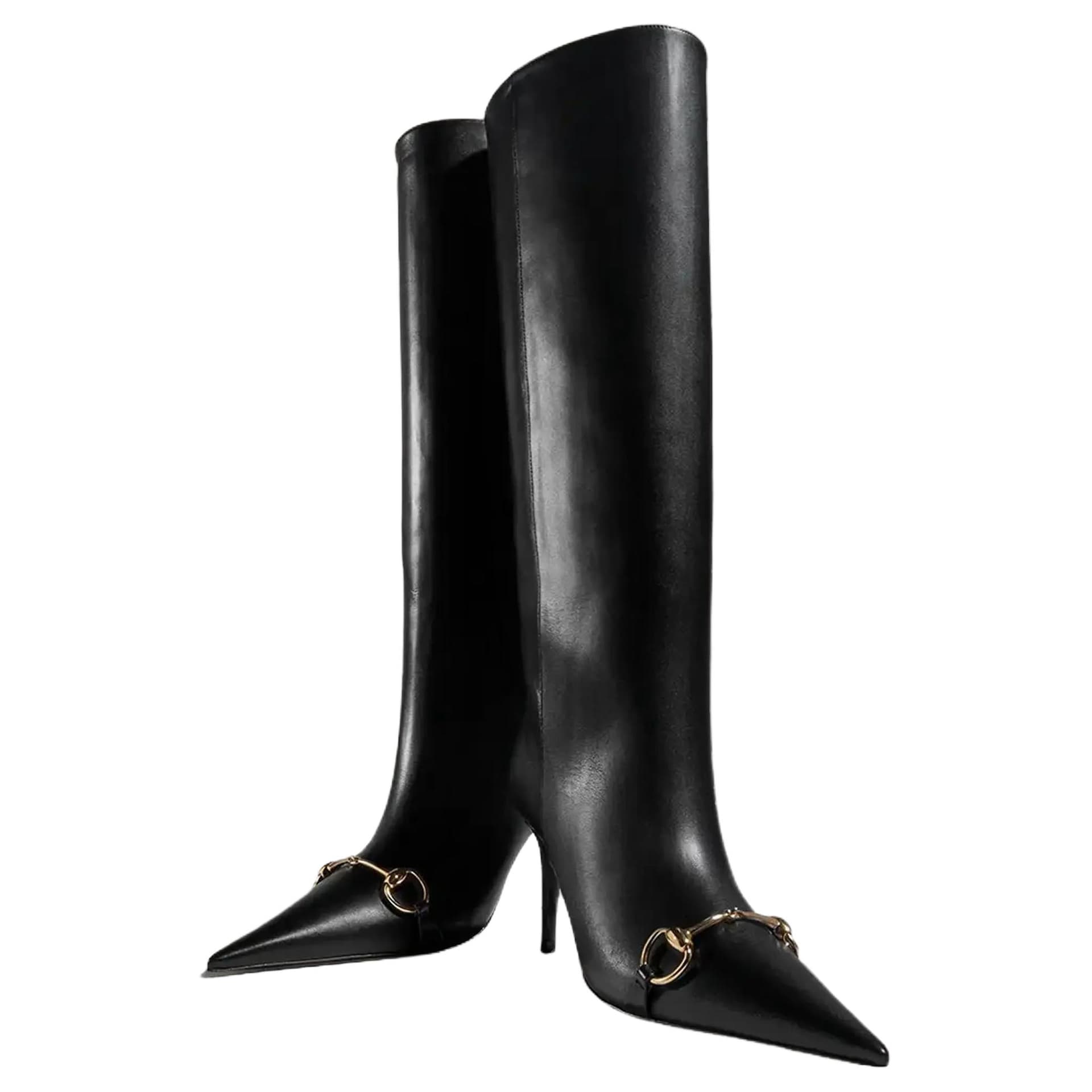 GUCCI Horsebit Primavera Donna Knee high 8cm Black