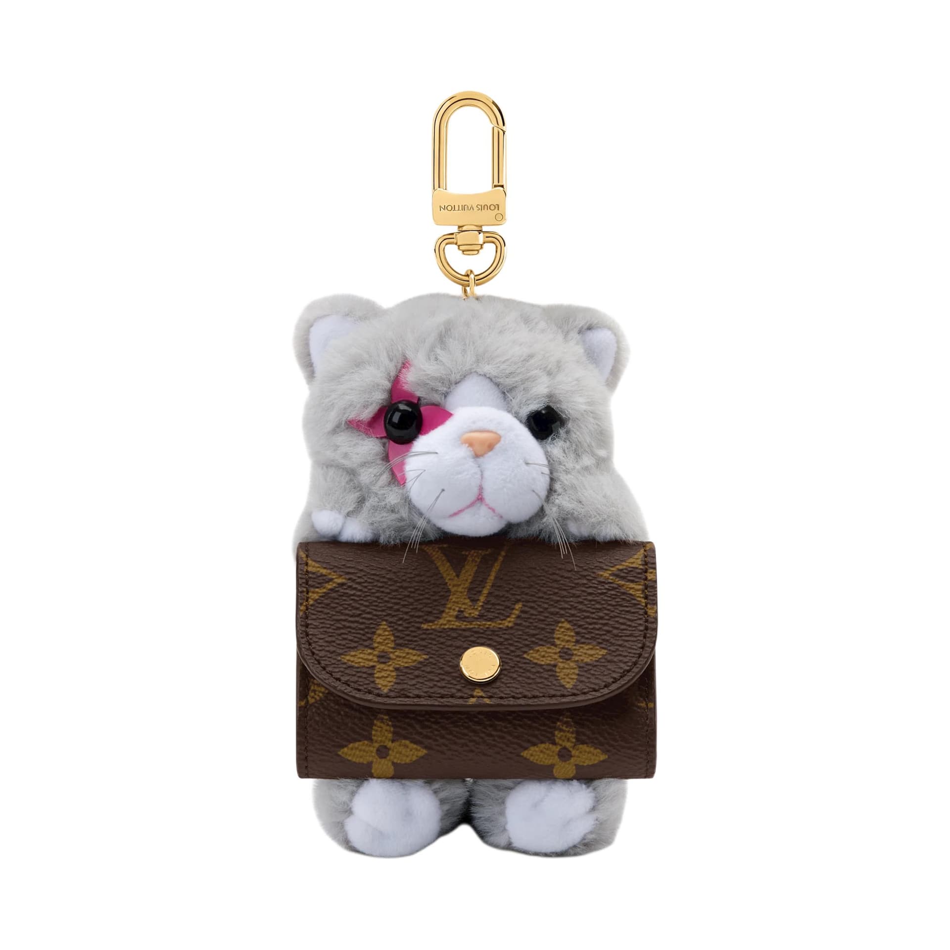 LOUIS VUITTON Monogram Coated Canvas With Faux Fur Earphone Case Brown & Gray Box(Basic Set+Box)