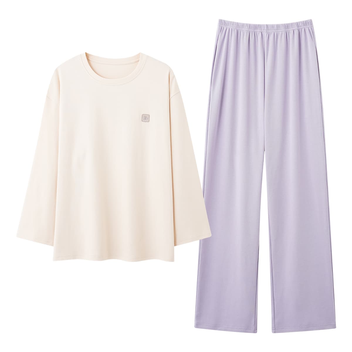 MIIOW Pajama Sets Beige Apricot/Purple[100% cotton, Breathable, NonSweaty]