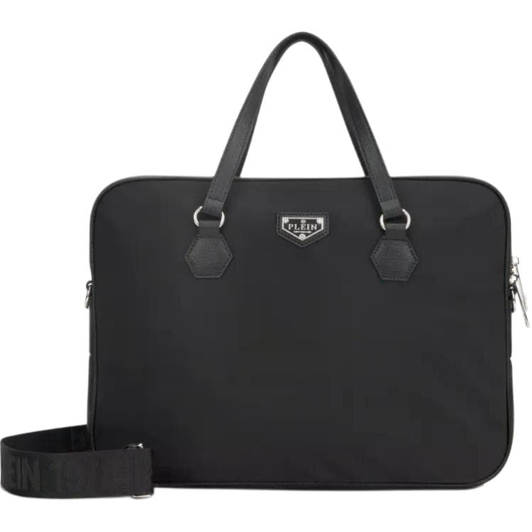 PHILIPP PLEIN Fabric With Cow Laptop Bag Black Basic Set (Bag+Dust Bag)