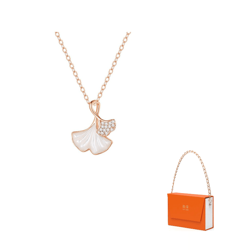 [999 Fine Silver]Ginkgo Pendant Necklace[Rose Gold]