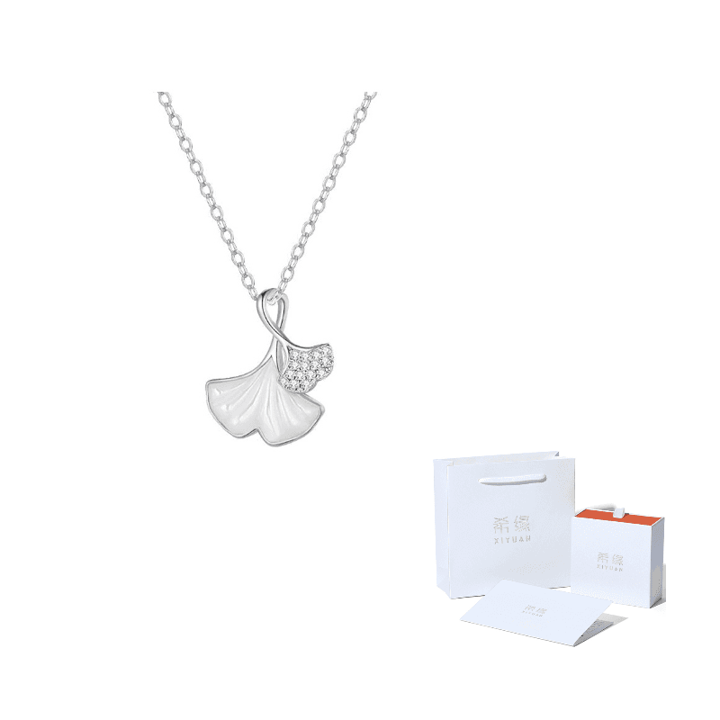 999 Fine Silver Necklaces [999 Fine Silver]Ginkgo Pendant Necklace[Silver White]