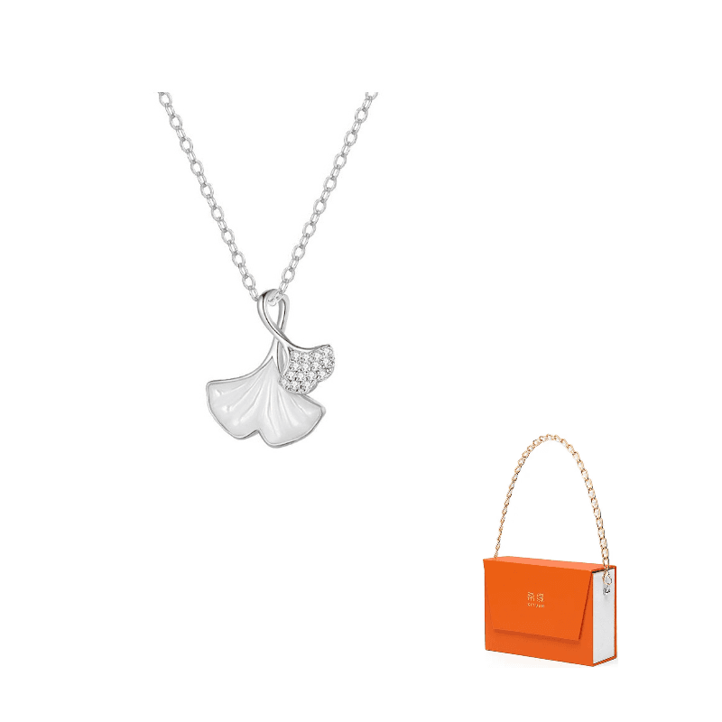 [999 Fine Silver]Ginkgo Pendant Necklace[Silver White]