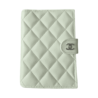 CHANEL Shiny Grain Calfskin & Gold Metal Passport Holder Small Chick Yellow