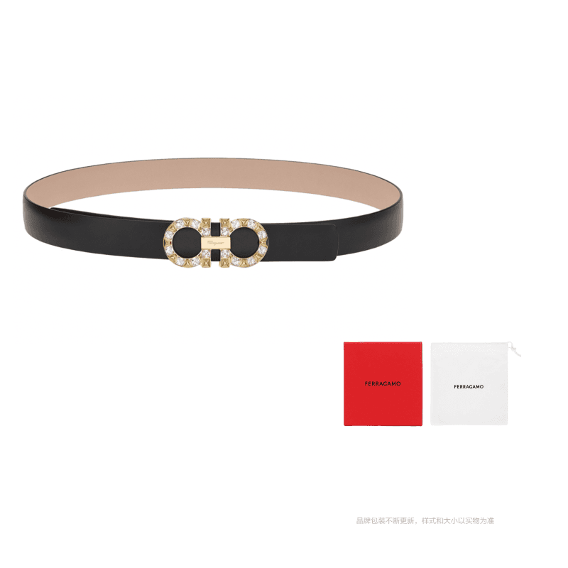 FERRAGAMO Gancini Calfskin Black/Carrara Marble White Width 2.5cm Black/Carrara Marble White