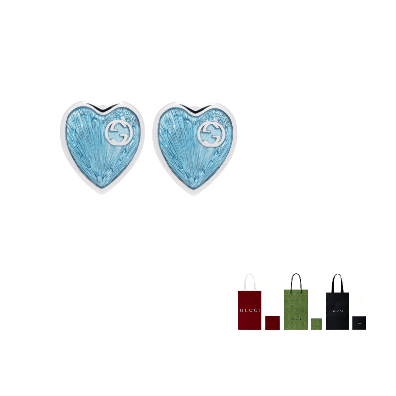GUCCI Double G 925 Sterling Silver Stud Earrings Blue/Silver Blue