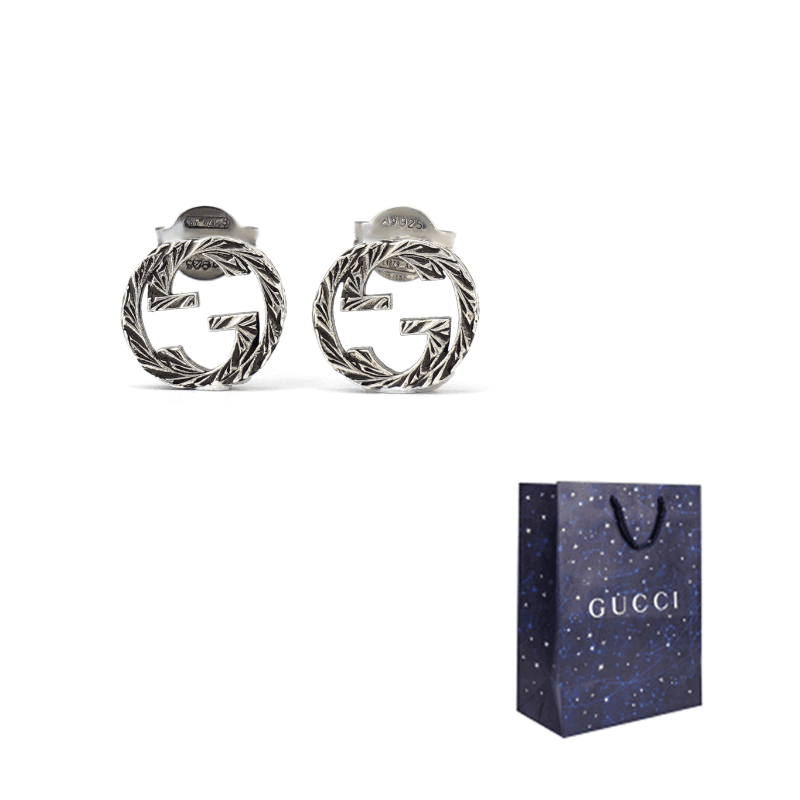 GUCCI Sterling Silver Interlocking Stud Earrings Silver