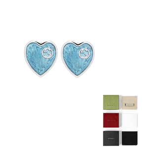 GUCCI Double G 925 Sterling Silver Stud Earrings Blue/Silver