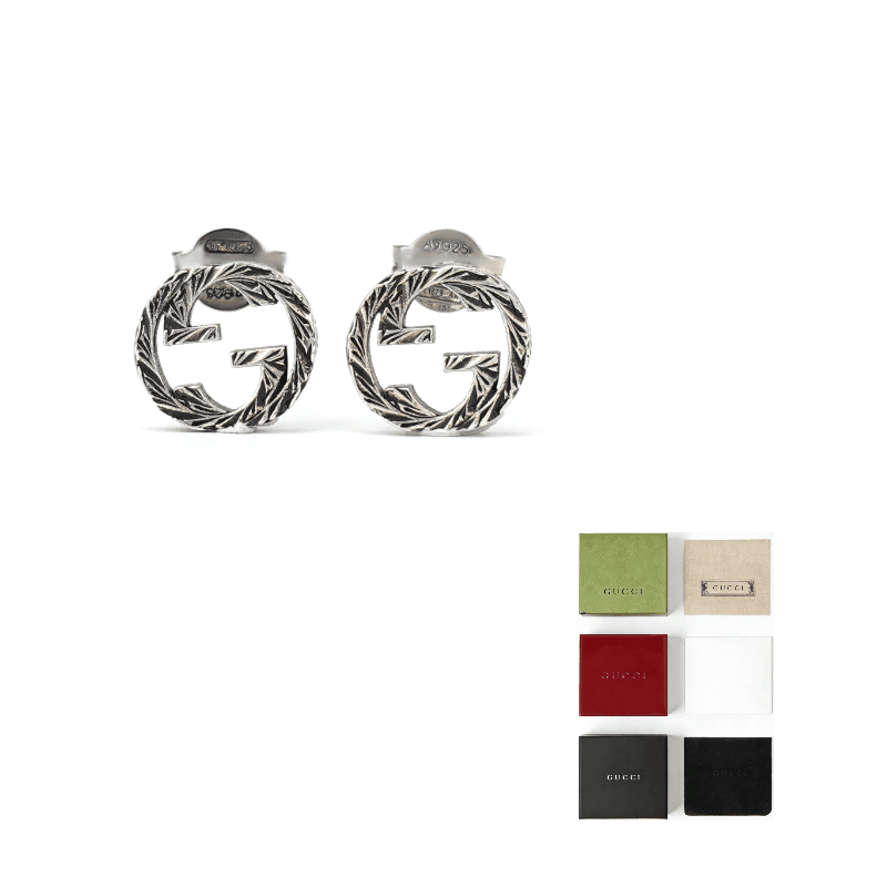 GUCCI Sterling Silver Interlocking Stud Earrings Silver