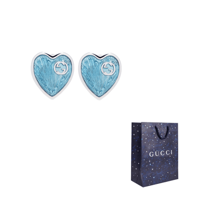 GUCCI Double G 925 Sterling Silver Stud Earrings Blue/Silver Blue