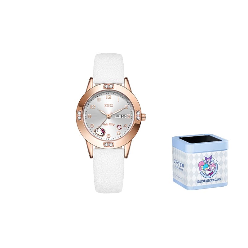 Zgo Sanrio Hello Kitty Hello Kitty Quartz Movement Strap Watch Watch White Dial 30m Waterproof