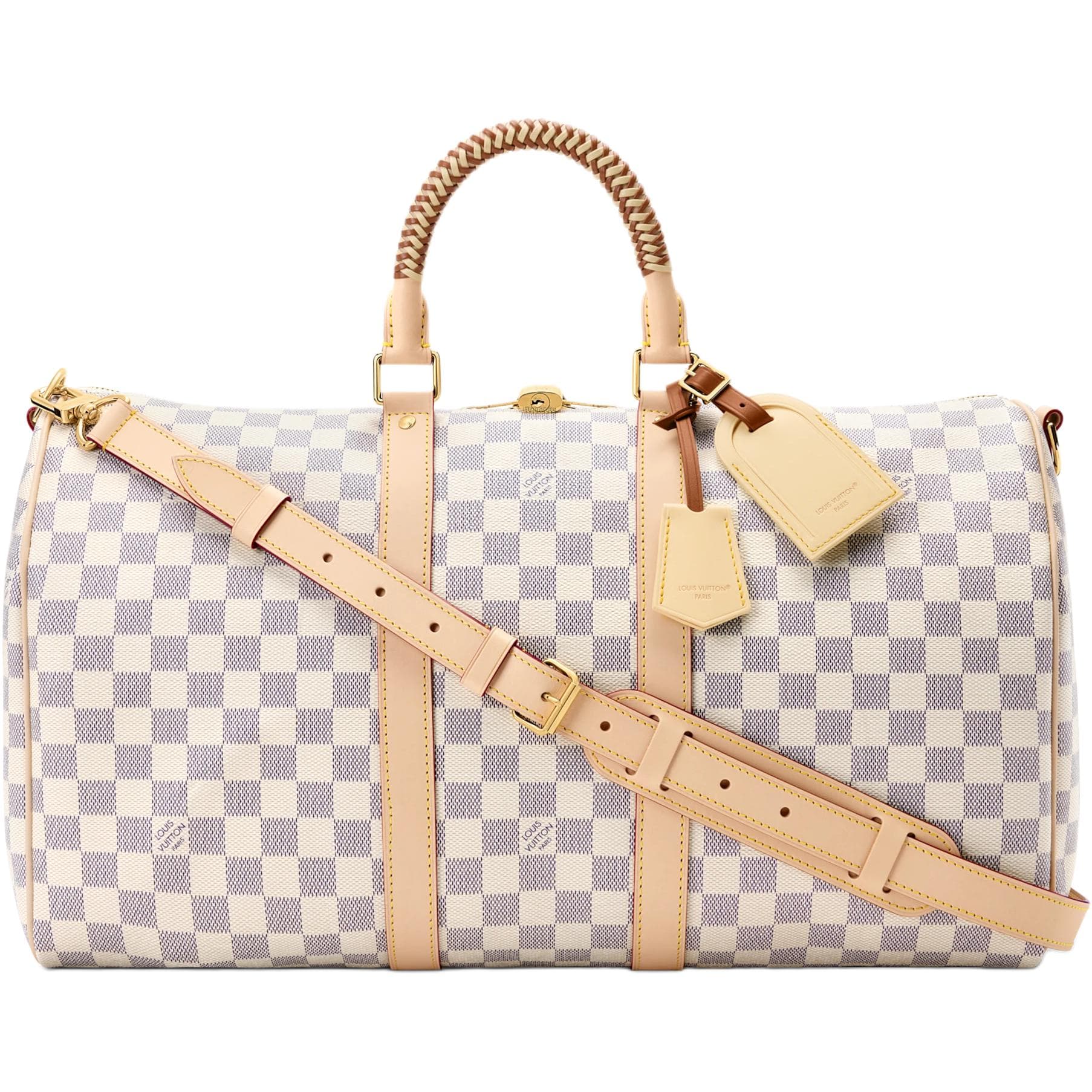 LOUIS VUITTON Keepall Damier Azur Coated Canvas Travel Bag Beige & Light Purple Basic Set (Bag+Dust Bag)
