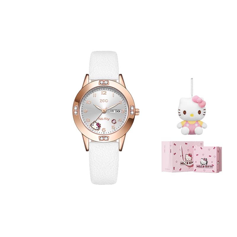 Zgo Sanrio Hello Kitty Hello Kitty Quartz Movement Strap Watch Watch White Dial 30m Waterproof
