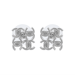 CHANEL Stud Earrings Silver