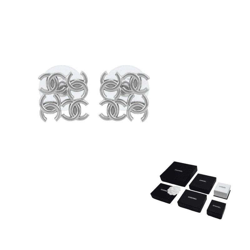 CHANEL Stud Earrings Silver Silver