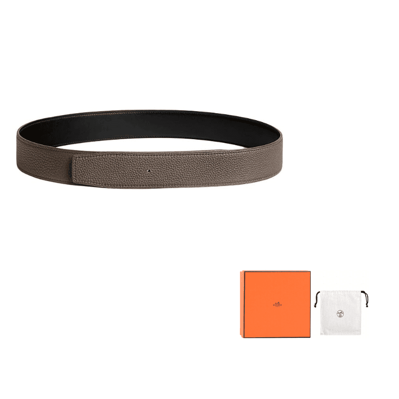 HERMES Calfskin Black/Tin Gray Width 3.8CM Black/Tin Gray