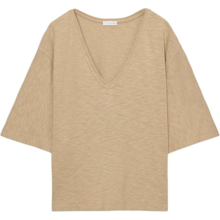 ZARA TShirts Tan Vneck Straight Fit