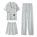 Men'sGray Stripes[ShortSleeved TShirt+Shorts+Pants]