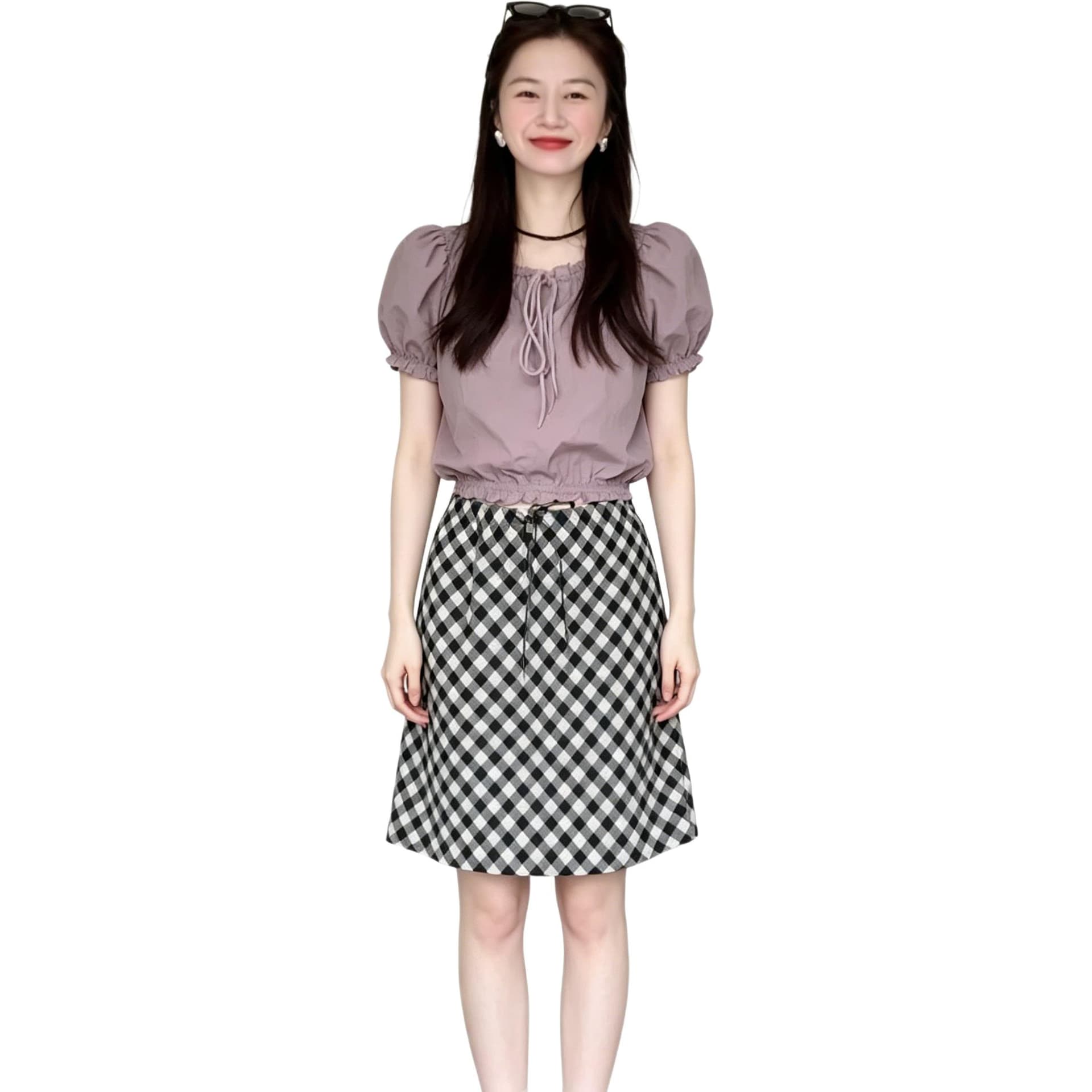 Two Piece Skirt Sets U Neck Thin Midi Dress ShortSleeved Top+Skirt (TwoPiece Set)