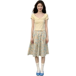 Two Piece Skirt Sets Peter Pan Collar Thin Midi Skirt