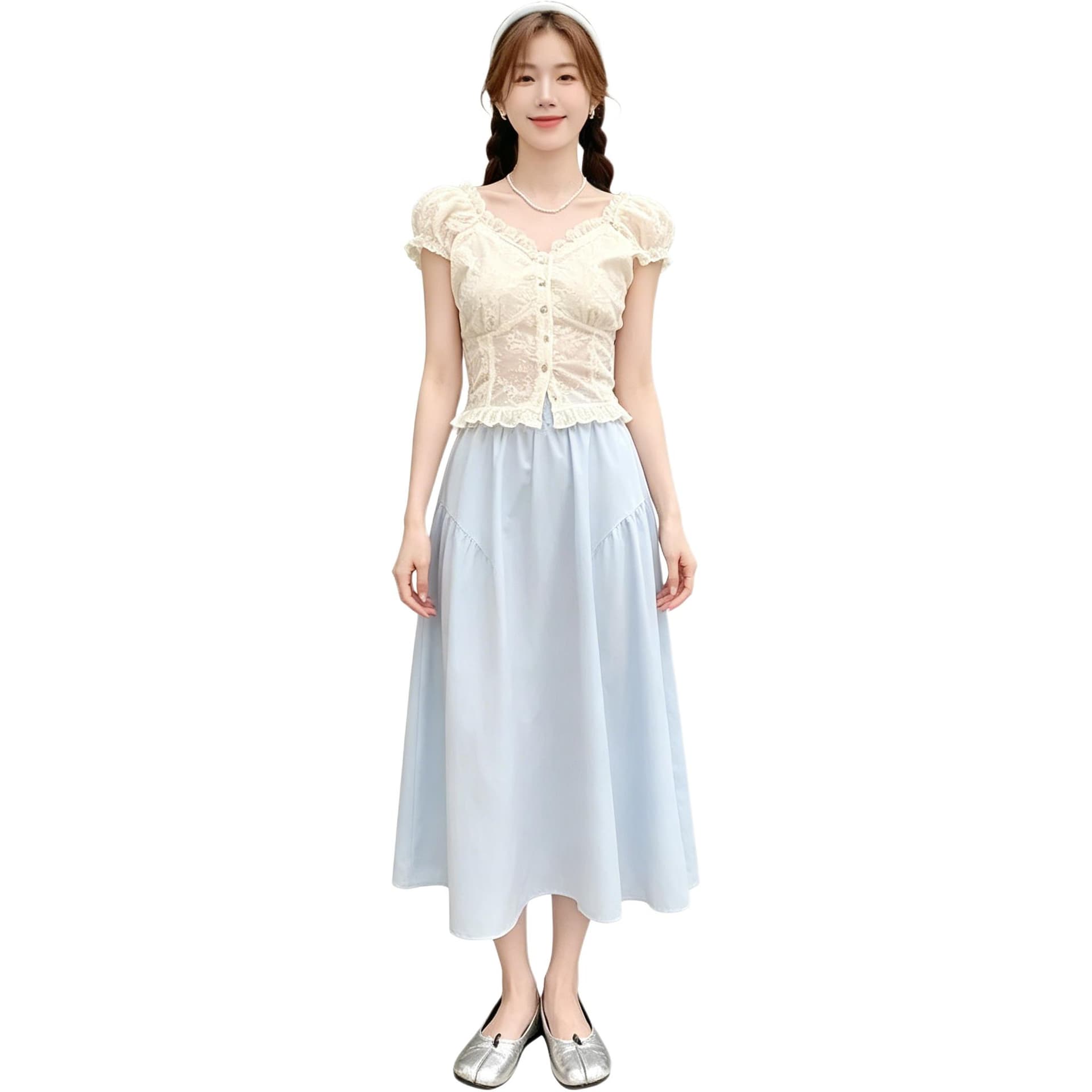 Two Piece Skirt Sets V Neck Thin Long Skirt Top+Skirt (TwoPiece Set)