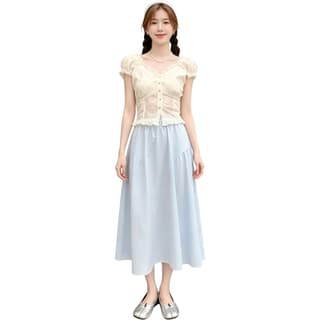 Two Piece Skirt Sets V Neck Thin Long Skirt