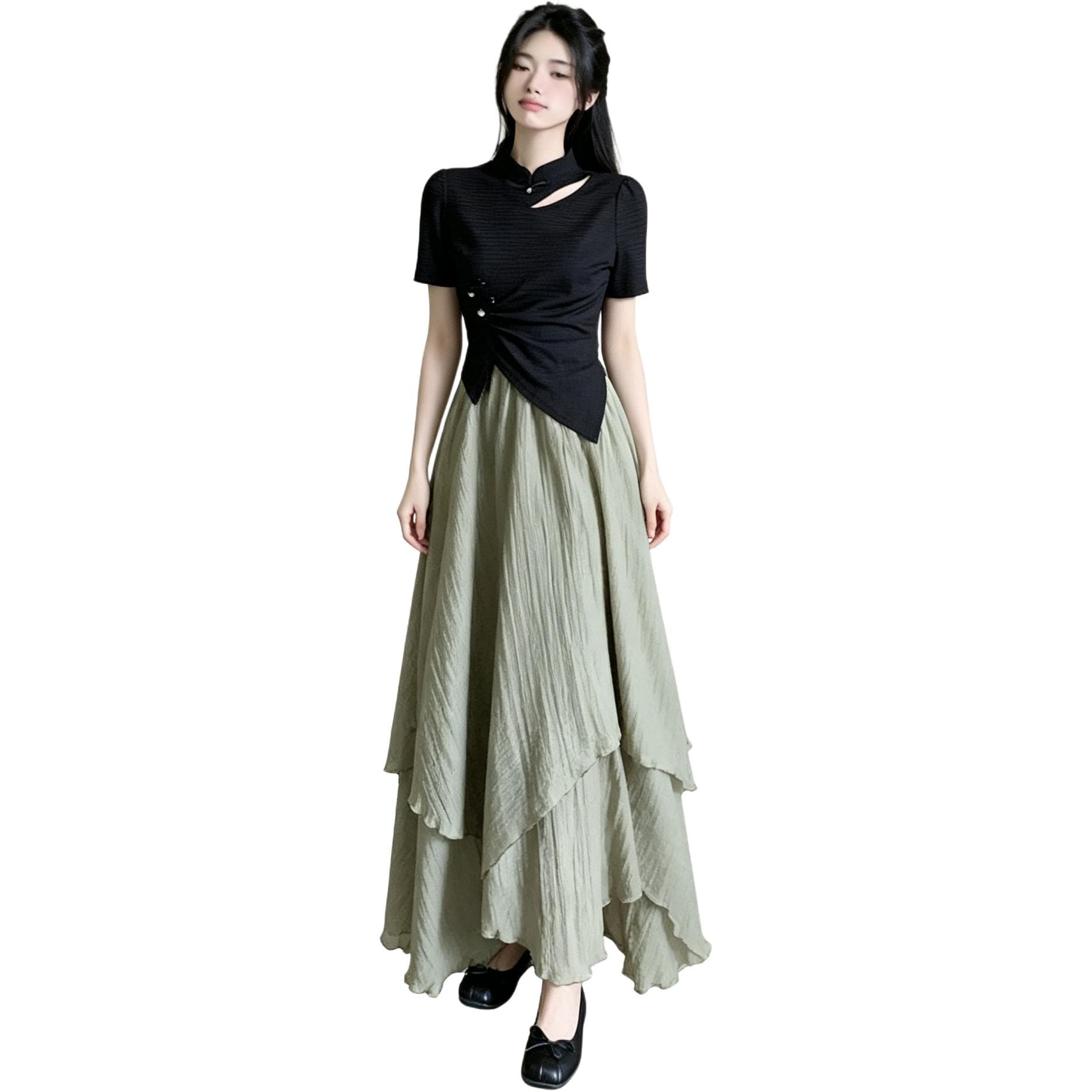 Two Piece Skirt Sets Irregular Thin Long Skirt Top+Skirt[TwoPiece Set]