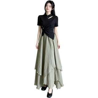 Two Piece Skirt Sets Irregular Thin Long Skirt