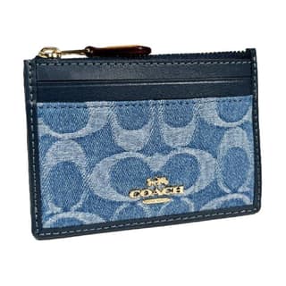 COACH Fabric, Cow Split Leather, Plastic Card Holder Indigo