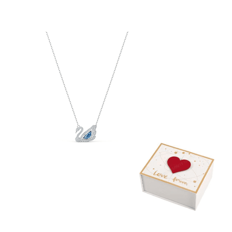 Swarovski Rhodium Plated, Faux Crystal Stone Swan Necklaces Blue