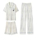 Women'sBlue Ribbed[ShortSleeved TShirt+Shorts+Pants]