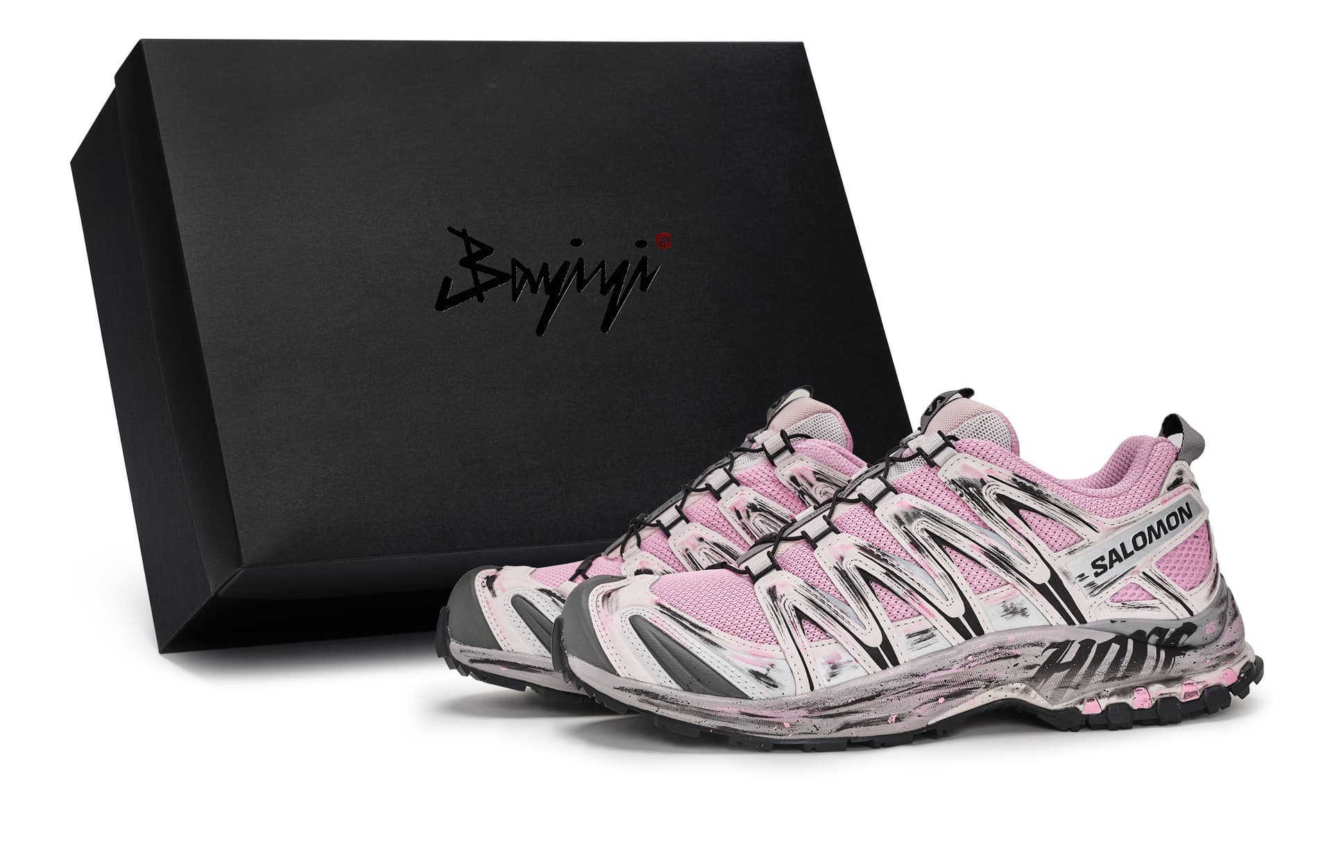 SALOMON x Atoms Pink XA PRO 3D 811 Manufacturing, Dark Pink Killer, Special Shoe Box Black Gray Pink