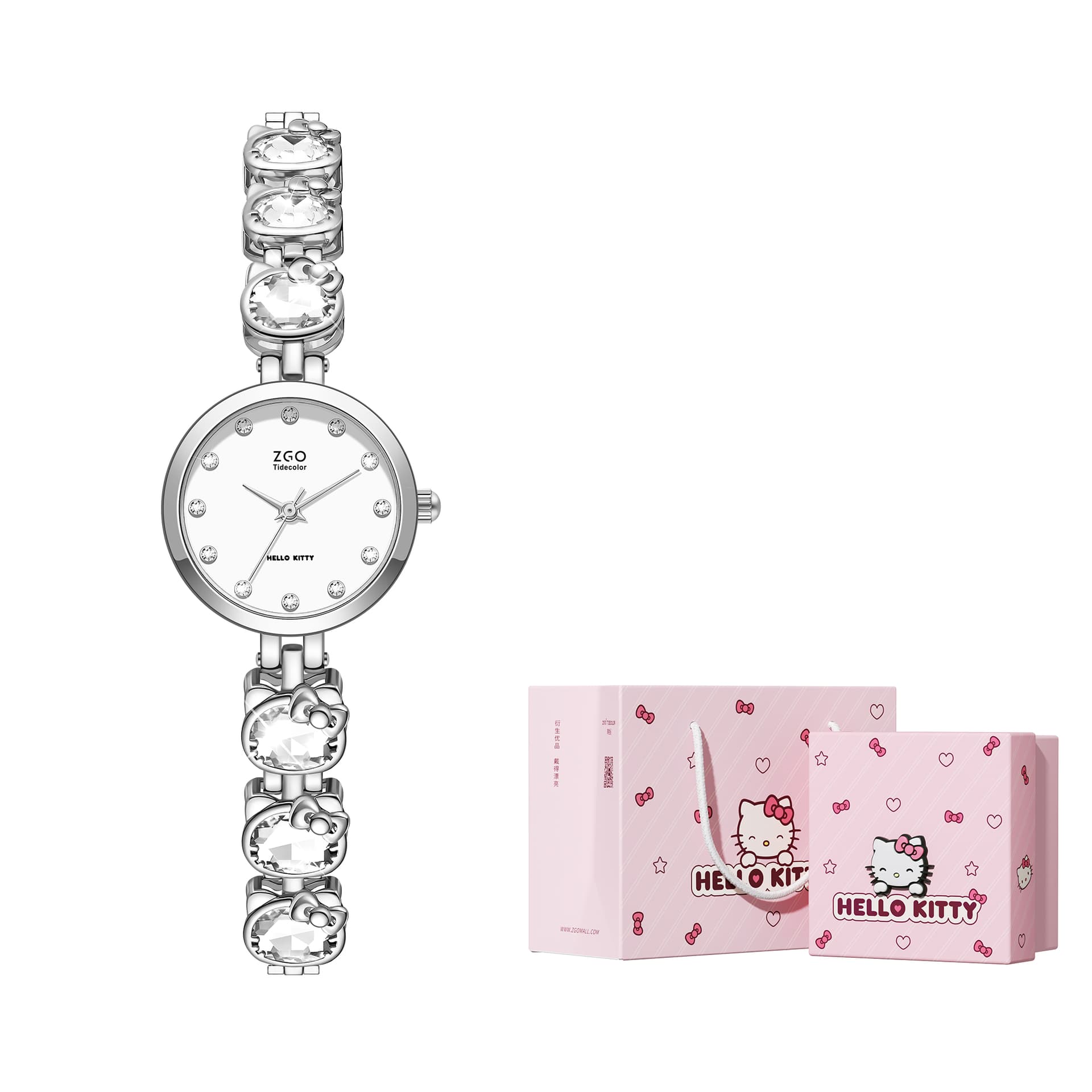 Zgo Hello Kitty Co branded Quartz Movement Alloy Strap Watch Watch White Dial Waterproof