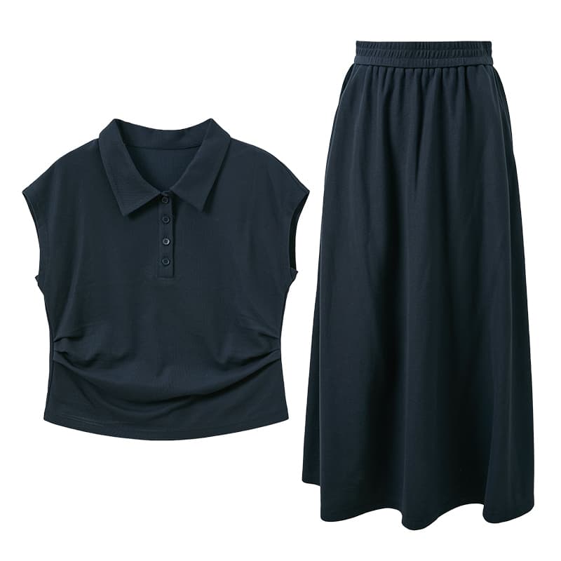 3COLOUR TwoPiece Skirt Sets Lapel Thin Long Skirt
