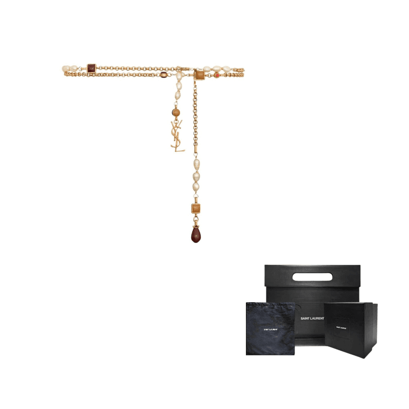 SAINT LAURENT Metal, Resin Waist Chains Gold/Red Width 1cm Gold/Red