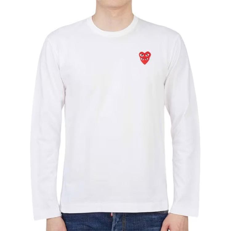 CDG Play TShirts White Crew Neck Moderate Straight Fit