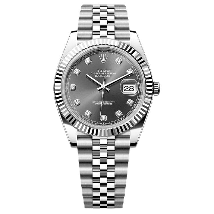 ROLEX Fluted Bezel Datejust Collection Gray Diamond Log Automatic Mechanical Movement Watch 41mm