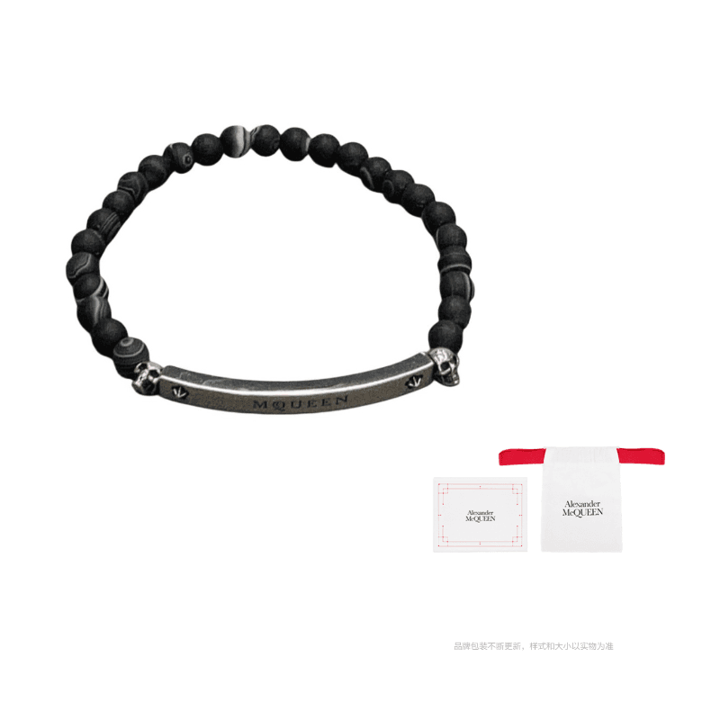 Alexander McQueen Beaded Skull Bracelet Black