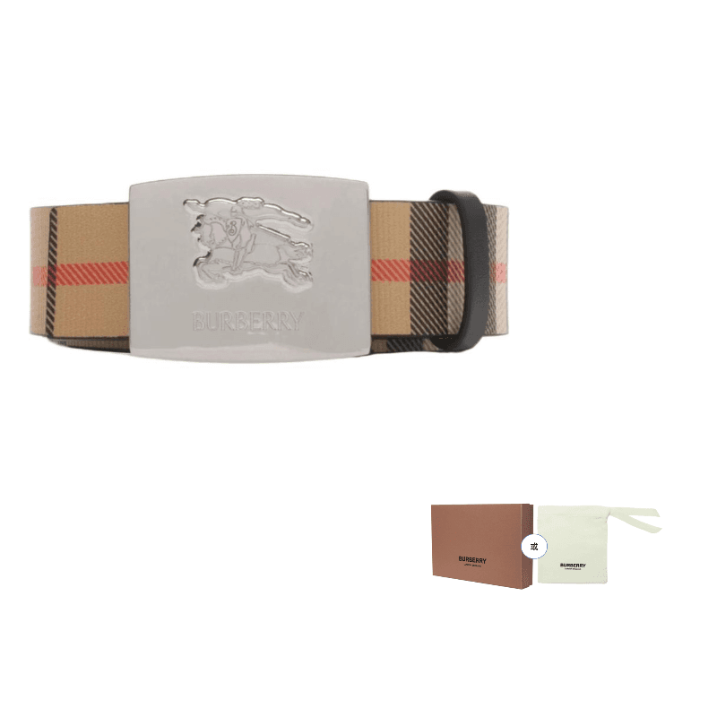Burberry Polyester PU Polyurethane Cotton Calfskin Sandy Beige/Black Width 3cm